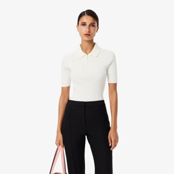 3D-geripptes Strick-Poloshirt für Damen 3D-geripptes Strick-Poloshirt für Damen