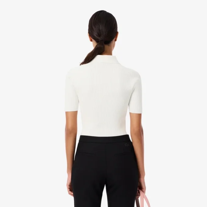 3D-geripptes Strick-Poloshirt für Damen 3D-geripptes Strick-Poloshirt für Damen