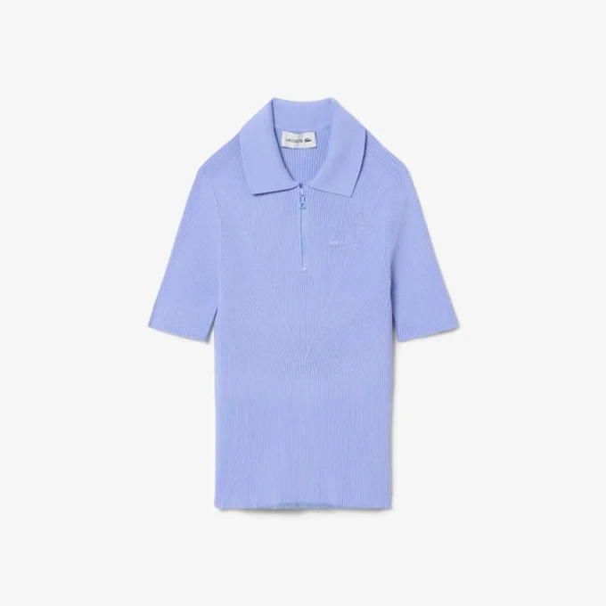 3D-geripptes Strick-Poloshirt für Damen 3D-geripptes Strick-Poloshirt für Damen