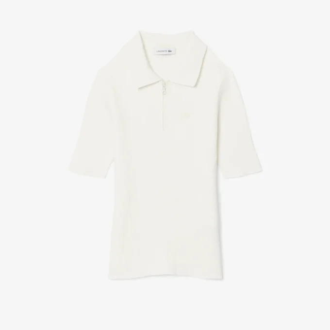 3D-geripptes Strick-Poloshirt für Damen 3D-geripptes Strick-Poloshirt für Damen
