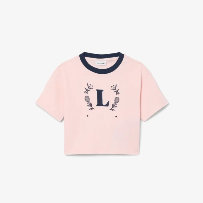 Baumwoll-T-Shirt mit kontrastierendem Emblem