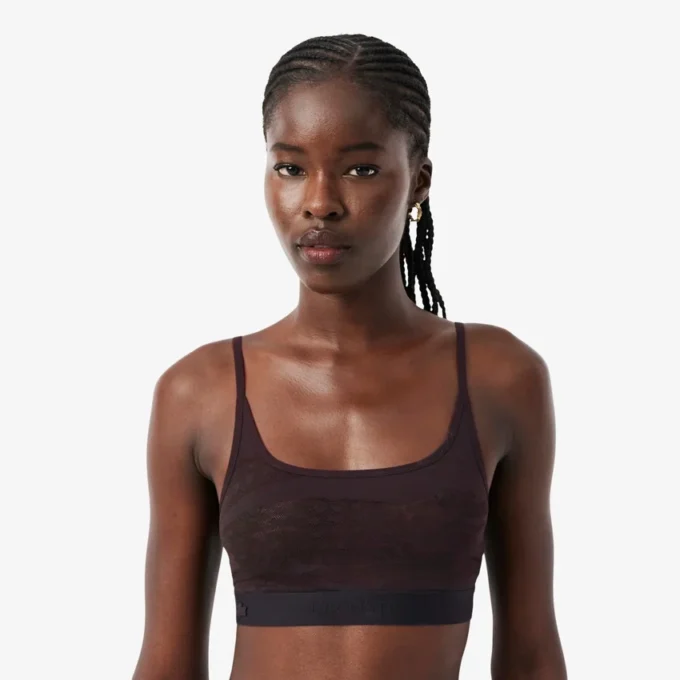 Bralette aus Mesh mit Krokodil-Akzent Bralette aus Mesh mit Krokodil-Akzent