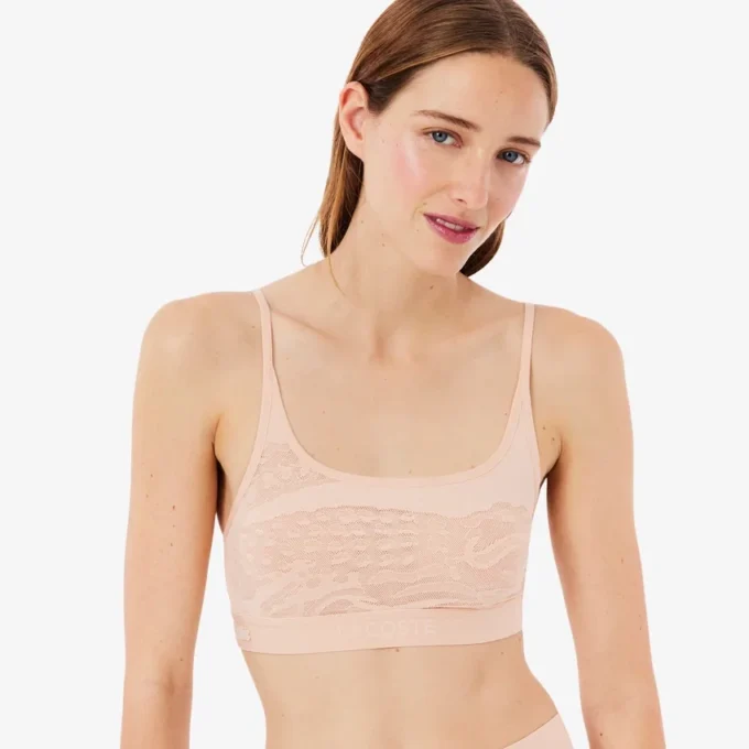 Bralette aus Mesh mit Krokodil-Akzent Bralette aus Mesh mit Krokodil-Akzent