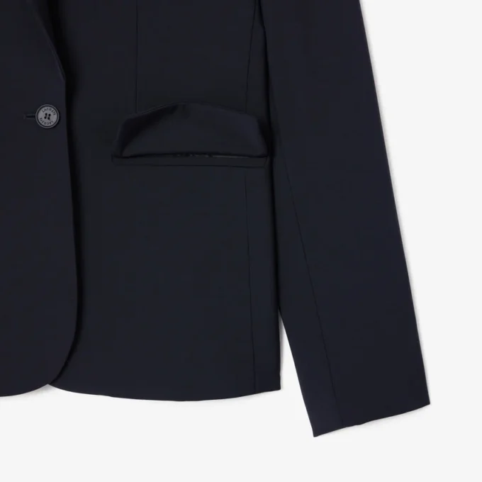 Damen-Blazer aus Wolle mit gesticktem Logo und schmaler Passform Damen-Blazer aus Wolle mit gesticktem Logo und schmaler Passform