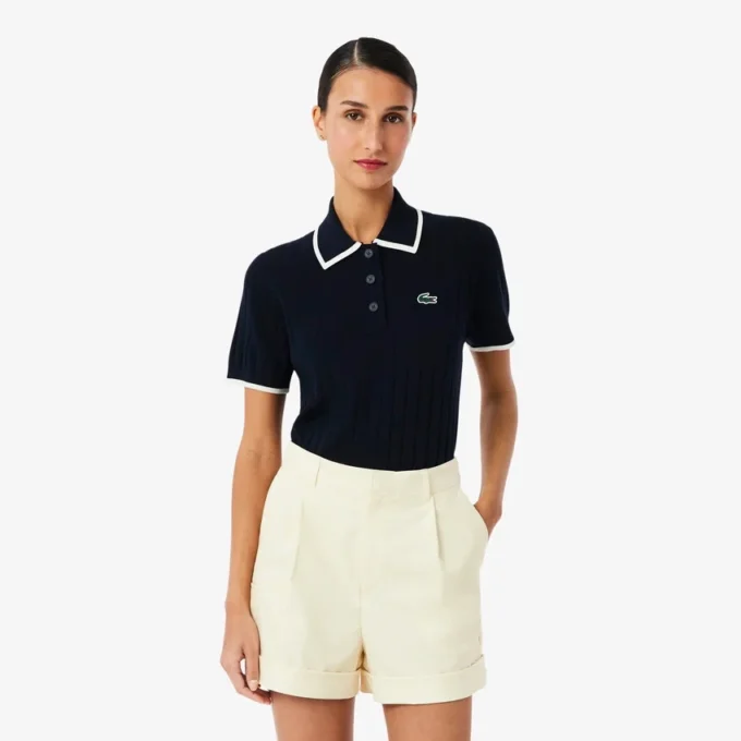 Damen-Golfpullover mit Polokragen und kurzen Ärmeln Damen-Golfpullover mit Polokragen und kurzen Ärmeln