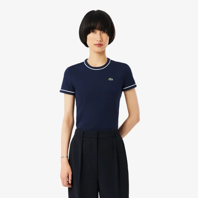 Damen-Jersey-T-Shirt mit Kontrastbesatz Damen-Jersey-T-Shirt mit Kontrastbesatz