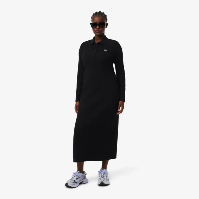 Damen-Kleid aus gerippter Baumwolle mit Polo-Kragen in Slim-Fit-Passform Damen-Kleid aus gerippter Baumwolle mit Polo-Kragen in Slim-Fit-Passform