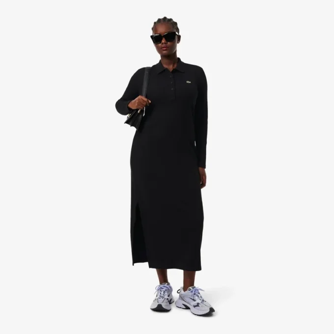 Damen-Kleid aus gerippter Baumwolle mit Polo-Kragen in Slim-Fit-Passform Damen-Kleid aus gerippter Baumwolle mit Polo-Kragen in Slim-Fit-Passform