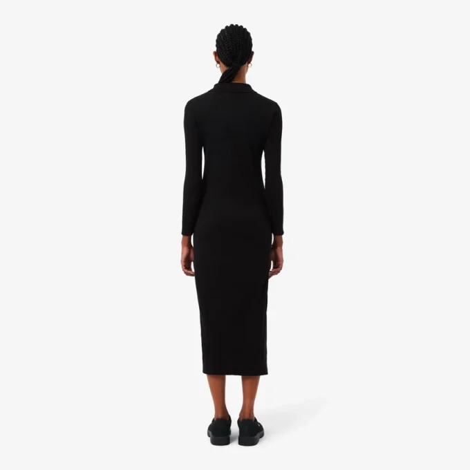 Damen-Kleid aus gerippter Baumwolle mit Polo-Kragen in Slim-Fit-Passform Damen-Kleid aus gerippter Baumwolle mit Polo-Kragen in Slim-Fit-Passform
