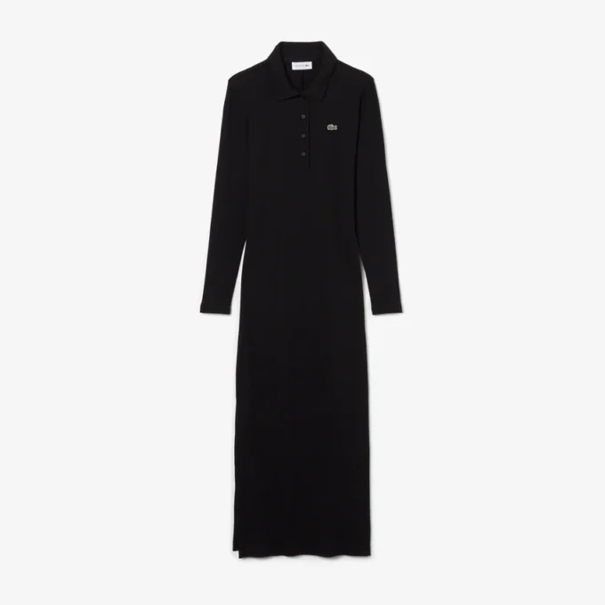 Damen-Kleid aus gerippter Baumwolle mit Polo-Kragen in Slim-Fit-Passform Damen-Kleid aus gerippter Baumwolle mit Polo-Kragen in Slim-Fit-Passform