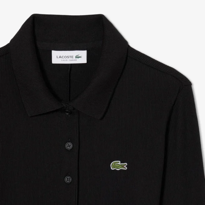 Damen-Kleid aus gerippter Baumwolle mit Polo-Kragen in Slim-Fit-Passform Damen-Kleid aus gerippter Baumwolle mit Polo-Kragen in Slim-Fit-Passform