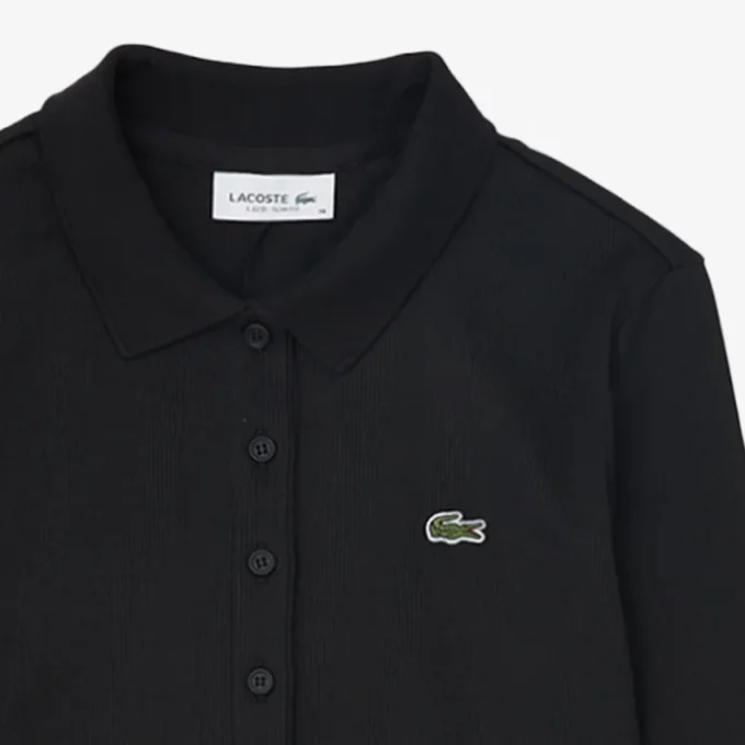 Damen-Kleid aus gerippter Baumwolle mit Polo-Kragen in Slim-Fit-Passform Damen-Kleid aus gerippter Baumwolle mit Polo-Kragen in Slim-Fit-Passform