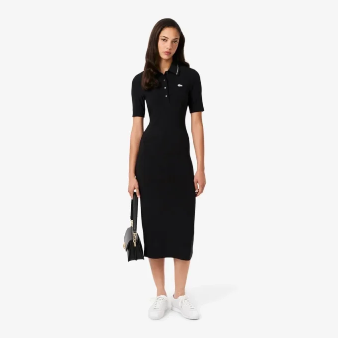 Damen-Kleid mit schmaler Passform, Diamanta-Krokodil-Logo und Polokragen Damen-Kleid mit schmaler Passform, Diamanta-Krokodil-Logo und Polokragen