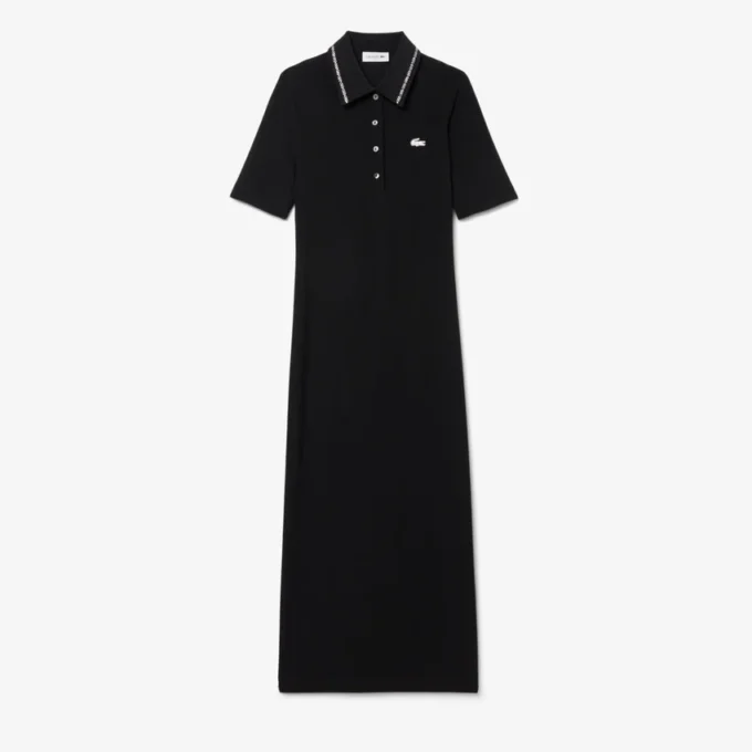 Damen-Kleid mit schmaler Passform, Diamanta-Krokodil-Logo und Polokragen Damen-Kleid mit schmaler Passform, Diamanta-Krokodil-Logo und Polokragen