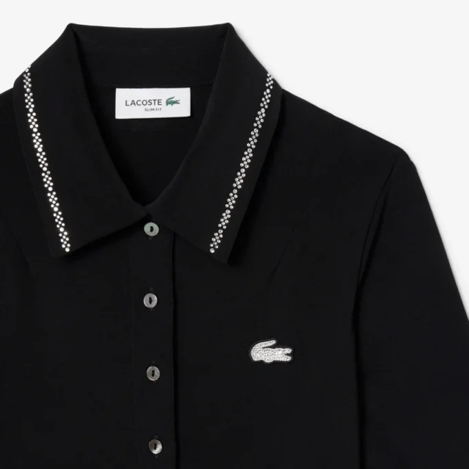 Damen-Kleid mit schmaler Passform, Diamanta-Krokodil-Logo und Polokragen Damen-Kleid mit schmaler Passform, Diamanta-Krokodil-Logo und Polokragen
