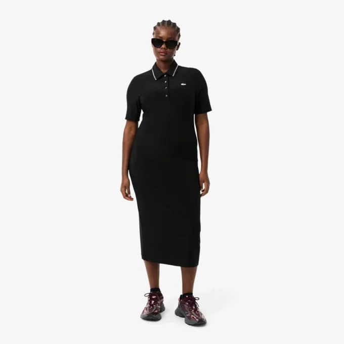 Damen-Kleid mit schmaler Passform, Diamanta-Krokodil-Logo und Polokragen Damen-Kleid mit schmaler Passform, Diamanta-Krokodil-Logo und Polokragen