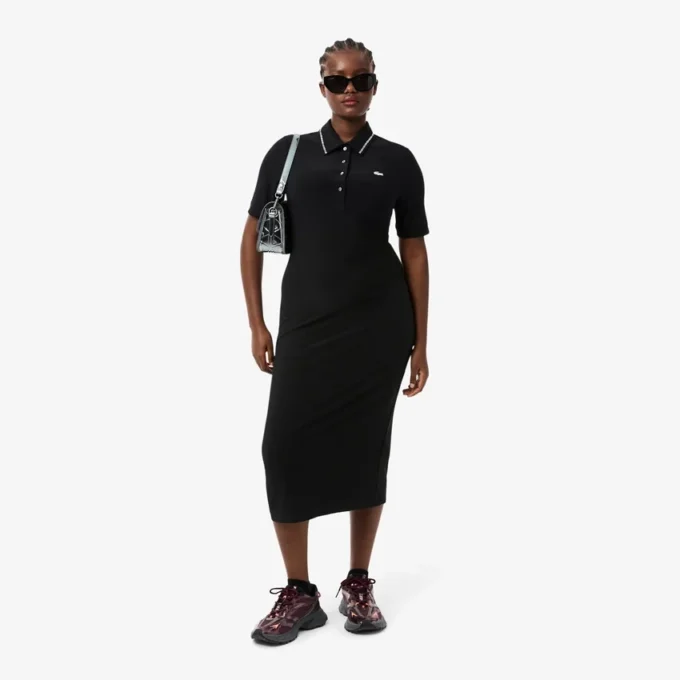 Damen-Kleid mit schmaler Passform, Diamanta-Krokodil-Logo und Polokragen Damen-Kleid mit schmaler Passform, Diamanta-Krokodil-Logo und Polokragen