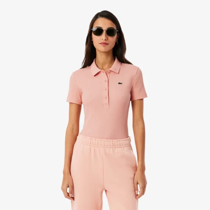 Damen-Poloshirt L.12.D Slim Fit aus gerippter Baumwolle Damen-Poloshirt L.12.D Slim Fit aus gerippter Baumwolle