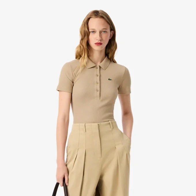 Damen-Poloshirt L.12.D Slim Fit aus gerippter Baumwolle Damen-Poloshirt L.12.D Slim Fit aus gerippter Baumwolle