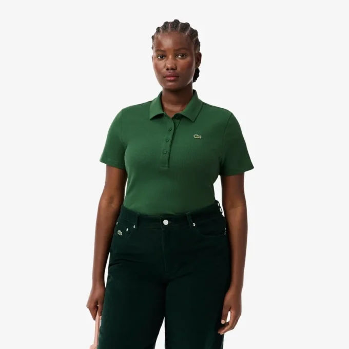 Damen-Poloshirt L.12.D Slim Fit aus gerippter Baumwolle Damen-Poloshirt L.12.D Slim Fit aus gerippter Baumwolle