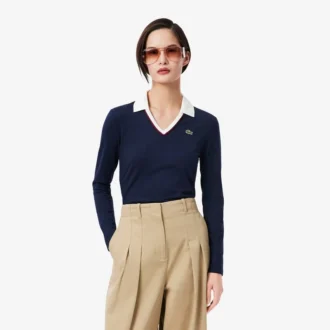 Damen-Poloshirt mit Slim-Fit-Passform und Zierdetails, langärmelig Damen-Poloshirt mit Slim-Fit-Passform und Zierdetails, langärmelig