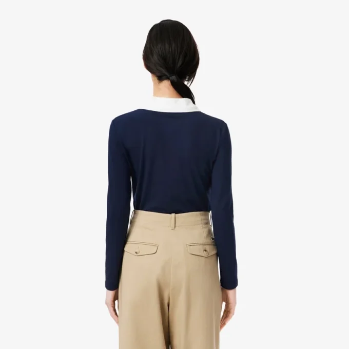 Damen-Poloshirt mit Slim-Fit-Passform und Zierdetails, langärmelig Damen-Poloshirt mit Slim-Fit-Passform und Zierdetails, langärmelig
