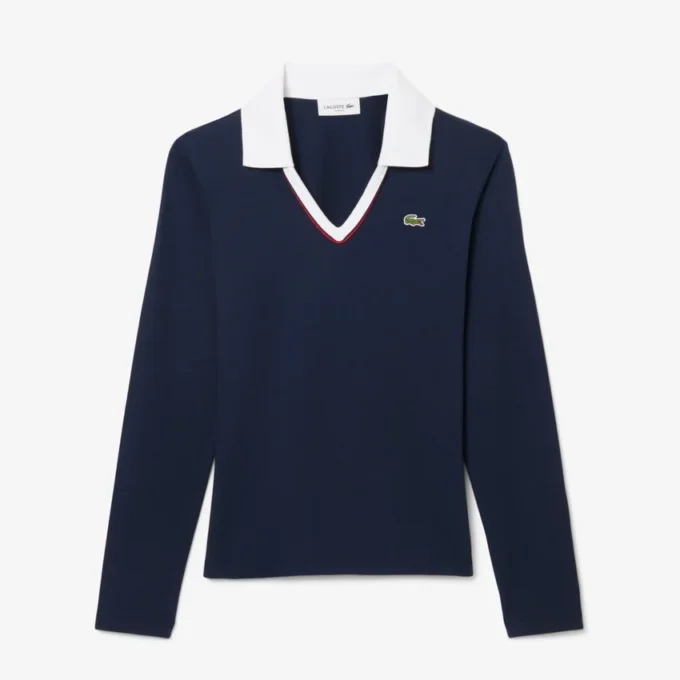 Damen-Poloshirt mit Slim-Fit-Passform und Zierdetails, langärmelig Damen-Poloshirt mit Slim-Fit-Passform und Zierdetails, langärmelig