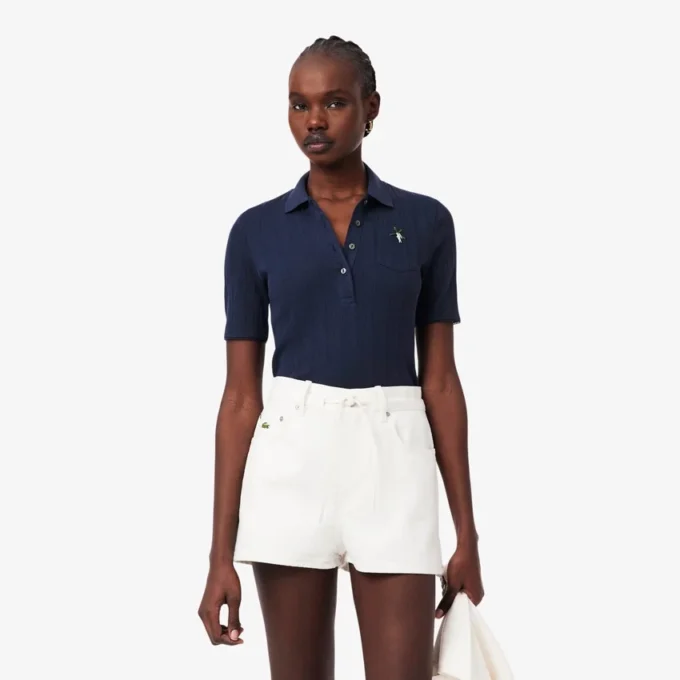 Damen-Poloshirt „Slim Fit Pointelle“ mit L.12.D-Logo Damen-Poloshirt „Slim Fit Pointelle“ mit L.12.D-Logo