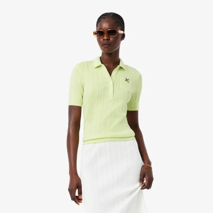 Damen-Poloshirt „Slim Fit Pointelle“ mit L.12.D-Logo Damen-Poloshirt „Slim Fit Pointelle“ mit L.12.D-Logo