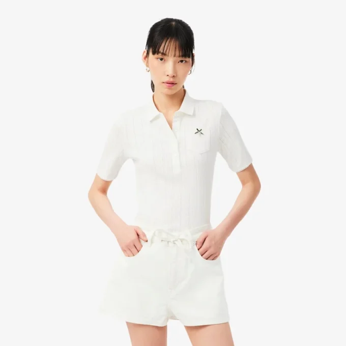 Damen-Poloshirt „Slim Fit Pointelle“ mit L.12.D-Logo