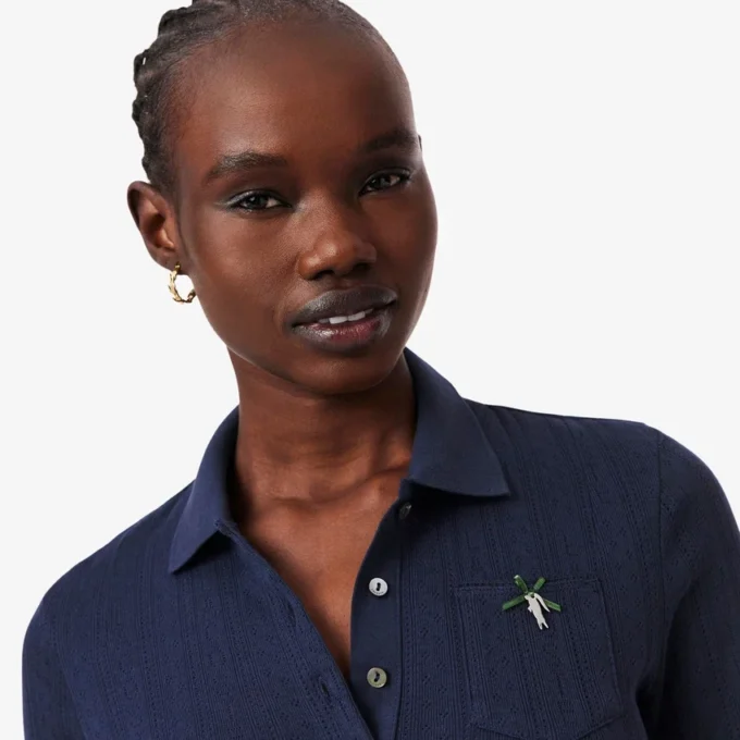 Damen-Poloshirt „Slim Fit Pointelle“ mit L.12.D-Logo Damen-Poloshirt „Slim Fit Pointelle“ mit L.12.D-Logo