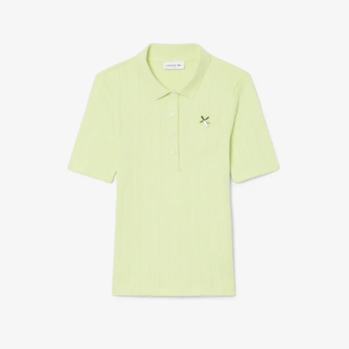 Damen-Poloshirt „Slim Fit Pointelle“ mit L.12.D-Logo Damen-Poloshirt „Slim Fit Pointelle“ mit L.12.D-Logo