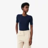 Damen-Pullover aus Merinowolle mit geripptem Strick und kurzen Ärmeln Damen-Pullover aus Merinowolle mit geripptem Strick und kurzen Ärmeln