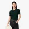 Damen-Pullover aus Merinowolle mit geripptem Strick und kurzen Ärmeln Damen-Pullover aus Merinowolle mit geripptem Strick und kurzen Ärmeln