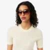 Damen-Pullover aus Merinowolle mit geripptem Strick und kurzen Ärmeln Damen-Pullover aus Merinowolle mit geripptem Strick und kurzen Ärmeln