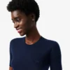 Damen-Pullover aus Merinowolle mit geripptem Strick und kurzen Ärmeln Damen-Pullover aus Merinowolle mit geripptem Strick und kurzen Ärmeln