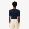 Damen-Pullover aus Merinowolle mit geripptem Strick und kurzen Ärmeln Damen-Pullover aus Merinowolle mit geripptem Strick und kurzen Ärmeln
