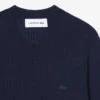 Damen-Pullover aus Merinowolle mit geripptem Strick und kurzen Ärmeln Damen-Pullover aus Merinowolle mit geripptem Strick und kurzen Ärmeln