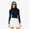 Damen-Pullover aus Merinowolle mit hohem Kragen und Rippstrick Damen-Pullover aus Merinowolle mit hohem Kragen und Rippstrick