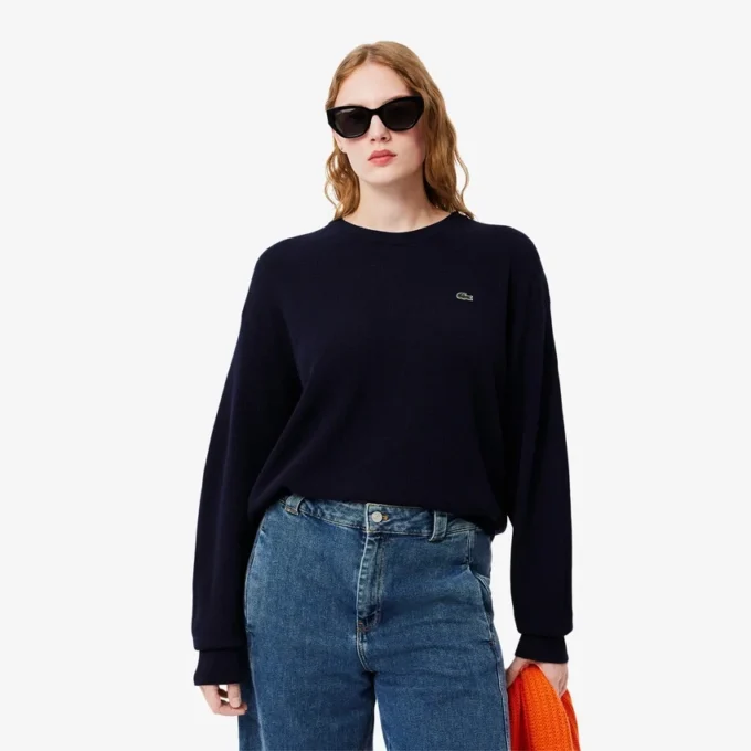 Damen-Pullover aus Wolle mit Moosmuster in lockerer Passform Damen-Pullover aus Wolle mit Moosmuster in lockerer Passform