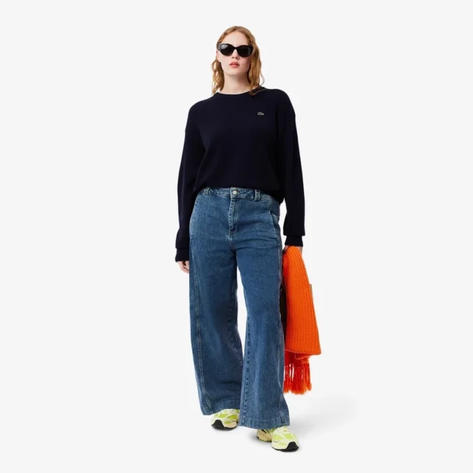 Damen-Pullover aus Wolle mit Moosmuster in lockerer Passform Damen-Pullover aus Wolle mit Moosmuster in lockerer Passform