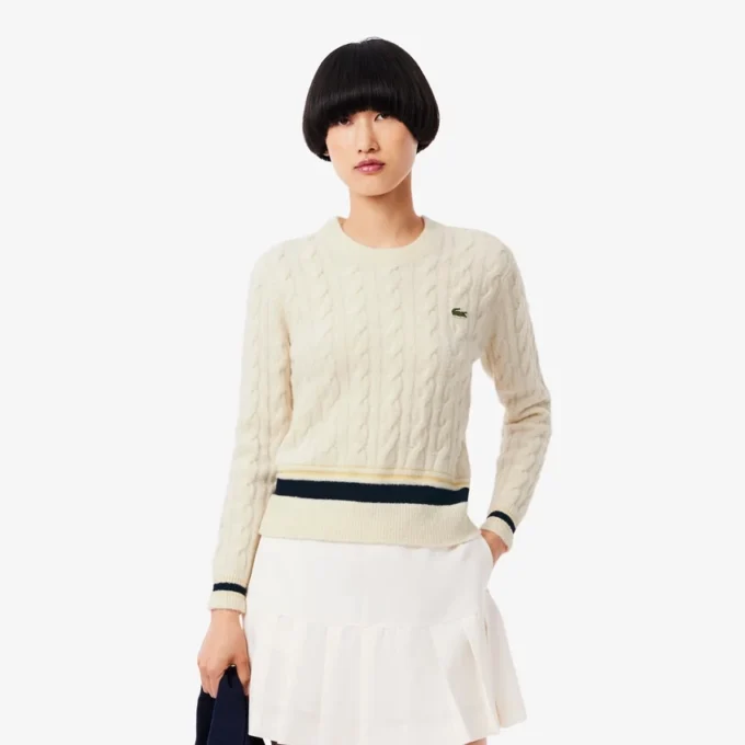 Damen-Pullover aus Wolle mit Zopfmuster Damen-Pullover aus Wolle mit Zopfmuster