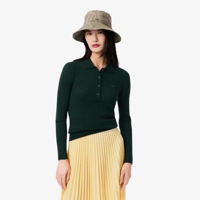 Damen-Pullover aus Wolljersey mit Poloshirt-Kragen Damen-Pullover aus Wolljersey mit Poloshirt-Kragen