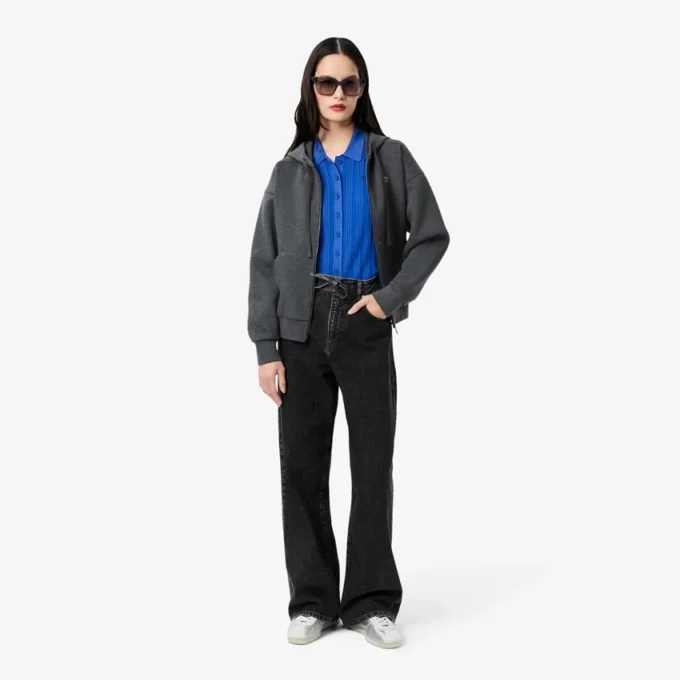 Damen-Pullover mit geripptem Strick und Poloshirt-Kragen Damen-Pullover mit geripptem Strick und Poloshirt-Kragen