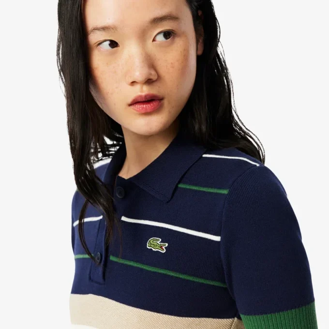 Damen-Pullover mit gestreiftem Poloshirt-Kragen, hergestellt in Frankreich Damen-Pullover mit gestreiftem Poloshirt-Kragen, hergestellt in Frankreich