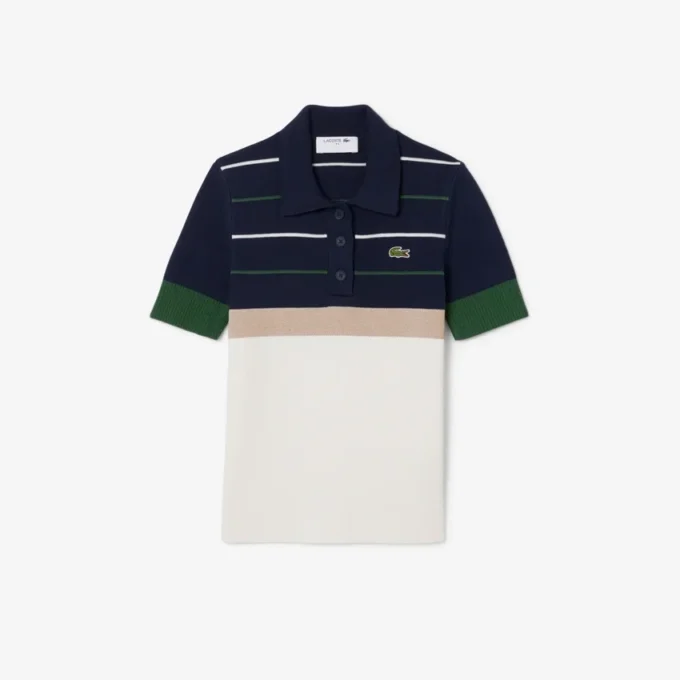 Damen-Pullover mit gestreiftem Poloshirt-Kragen, hergestellt in Frankreich Damen-Pullover mit gestreiftem Poloshirt-Kragen, hergestellt in Frankreich