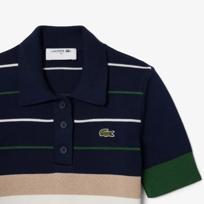 Damen-Pullover mit gestreiftem Poloshirt-Kragen, hergestellt in Frankreich Damen-Pullover mit gestreiftem Poloshirt-Kragen, hergestellt in Frankreich
