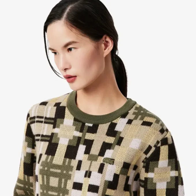 Damen-Pullover mit Rundhalsausschnitt und Grafikprint aus Wolle Damen-Pullover mit Rundhalsausschnitt und Grafikprint aus Wolle