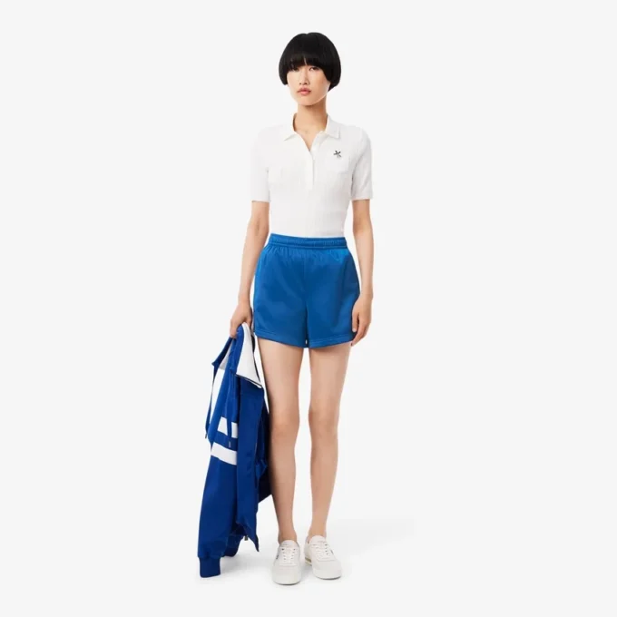 Damen-Shorts aus Satin-Jersey mit Pointelle-Streifen Damen-Shorts aus Satin-Jersey mit Pointelle-Streifen