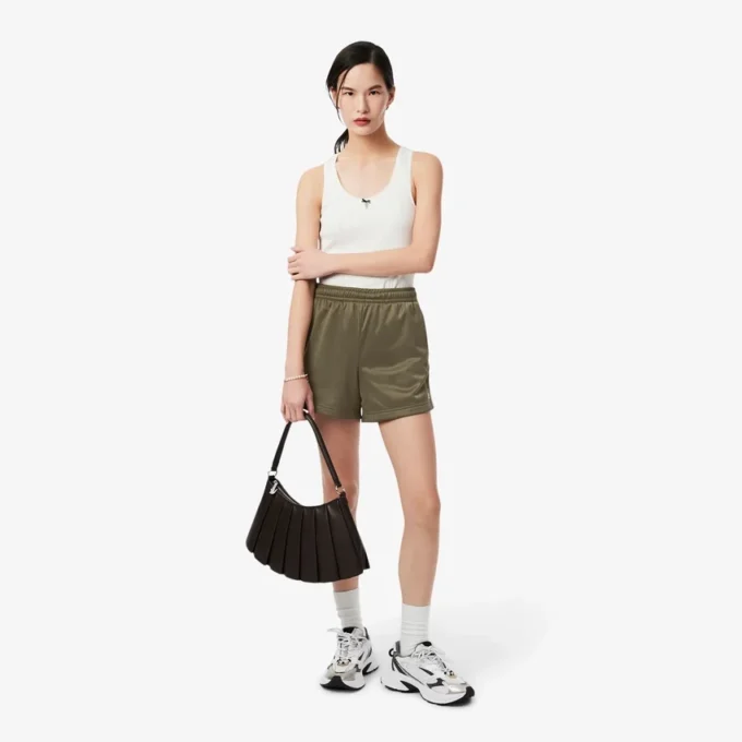 Damen-Shorts aus Satin-Jersey mit Pointelle-Streifen Damen-Shorts aus Satin-Jersey mit Pointelle-Streifen
